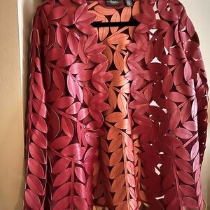 Chico's Red Geometric Blazer with Textured Finish